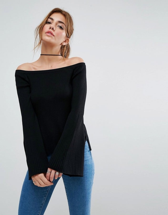 ASOS Off-the-Shoulder Sweater With Fluted Sleeves