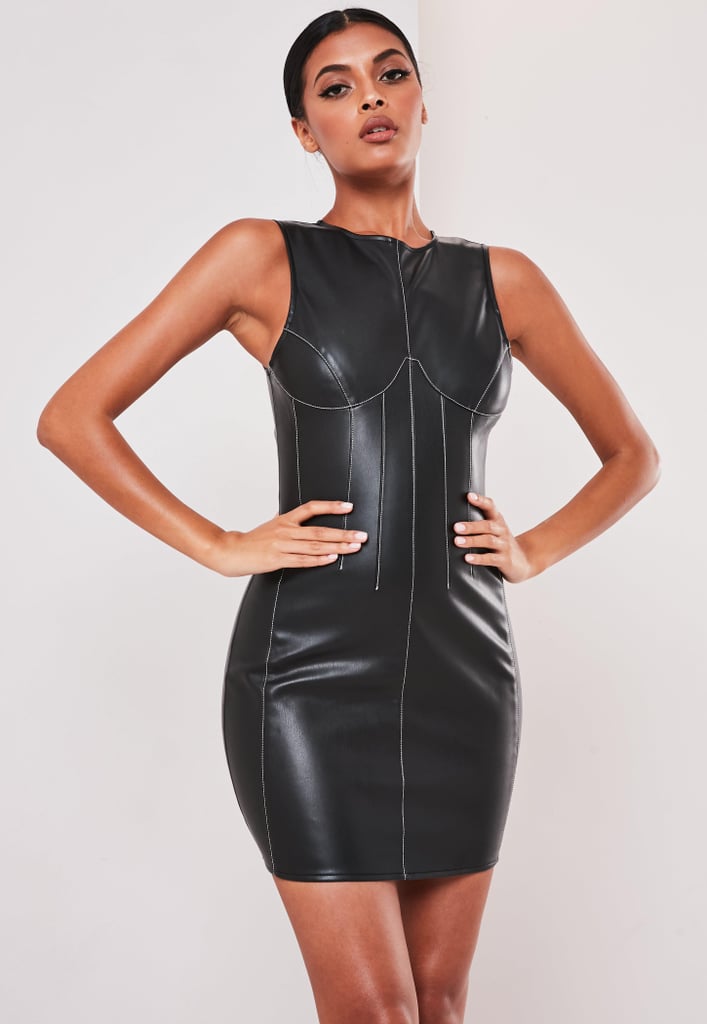 Sofia Richie x Missguided Black Faux Leather Contrast Seam Mini Dress ...