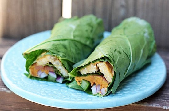 Tempeh and Sweet Potato Collard Wraps