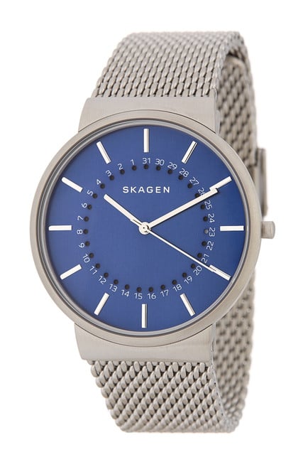 What guy wouldn't love the combination of steel and Facebook blue? We were immediately attracted to Skagen's Ancher Mesh Bracelet Watch ($80).