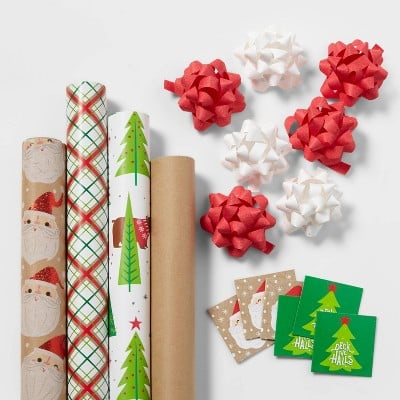 Red & Green Kraft Gift Wrap Pack