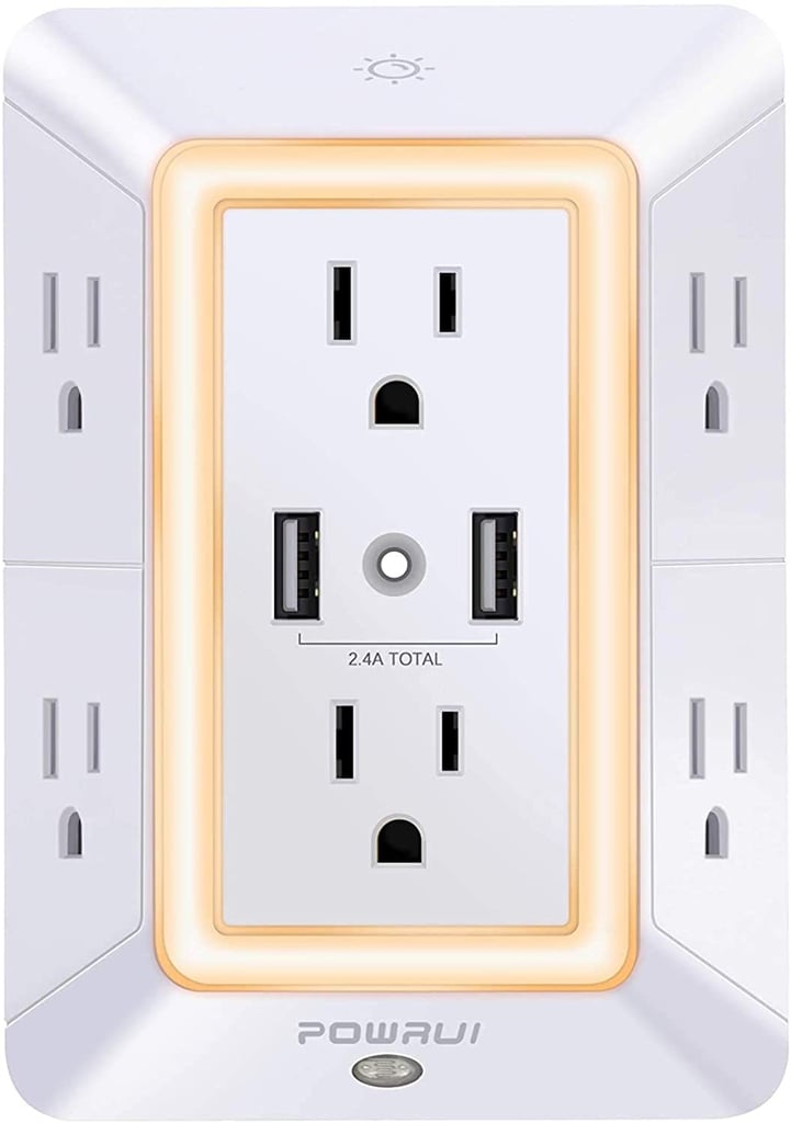 POWRUI 6Outlet Extender with 2 USB Charging Ports and Night Light