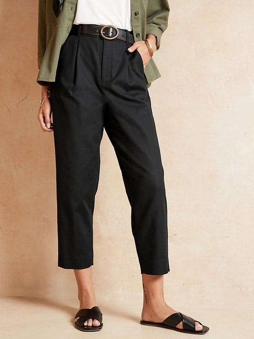 High-Rise Pleated Cotton Double-Weave Crop Pant