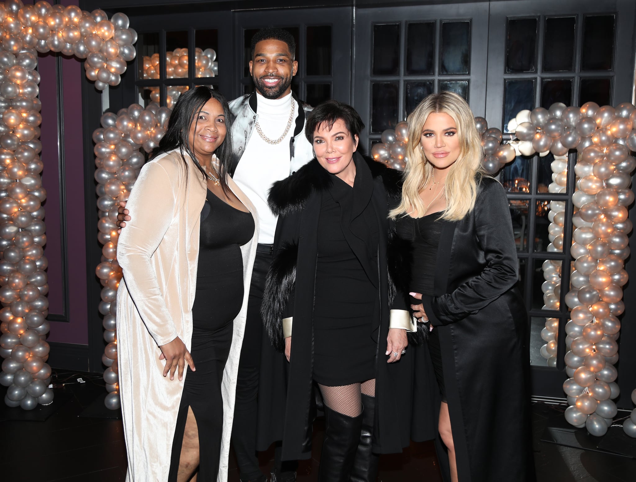 LOS ANGELES, CA - MARCH 10:  Andrea Thompson, Tristan Thompson, Kris Jenner and Khloe Kardashian pose for a photo as Remy Martin celebrates Tristan Thompson's Birthday at Beauty & Essex on March 10, 2018 in Los Angeles, California.  (Photo by Jerritt Clark/Getty Images for Remy Martin )