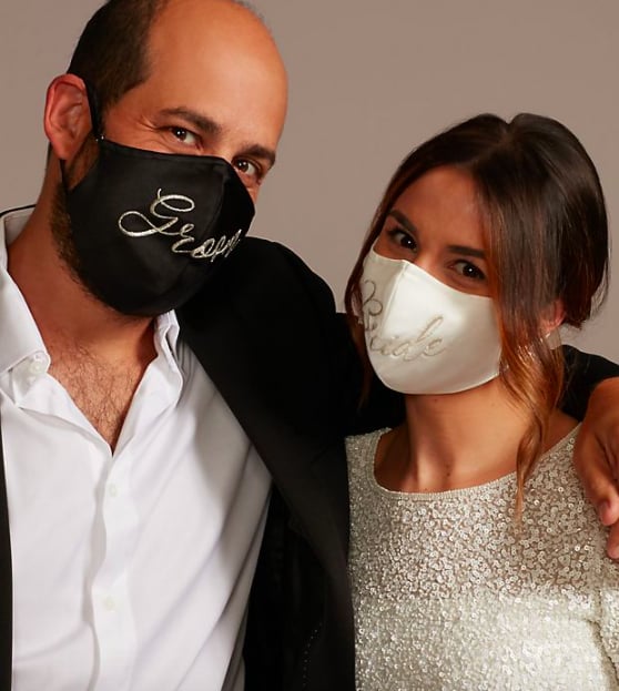Embroidered Script Bride and Groom Face Mask Set