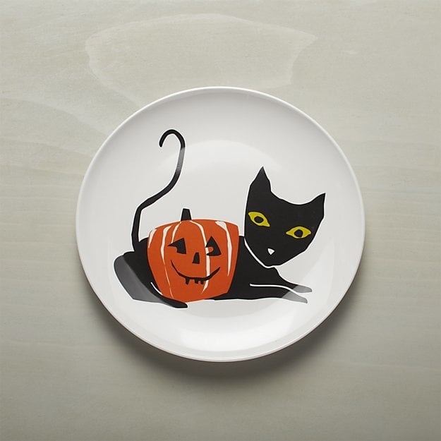 Crate & Barrel Halloween Black Cat Melamine Dinner Plate
