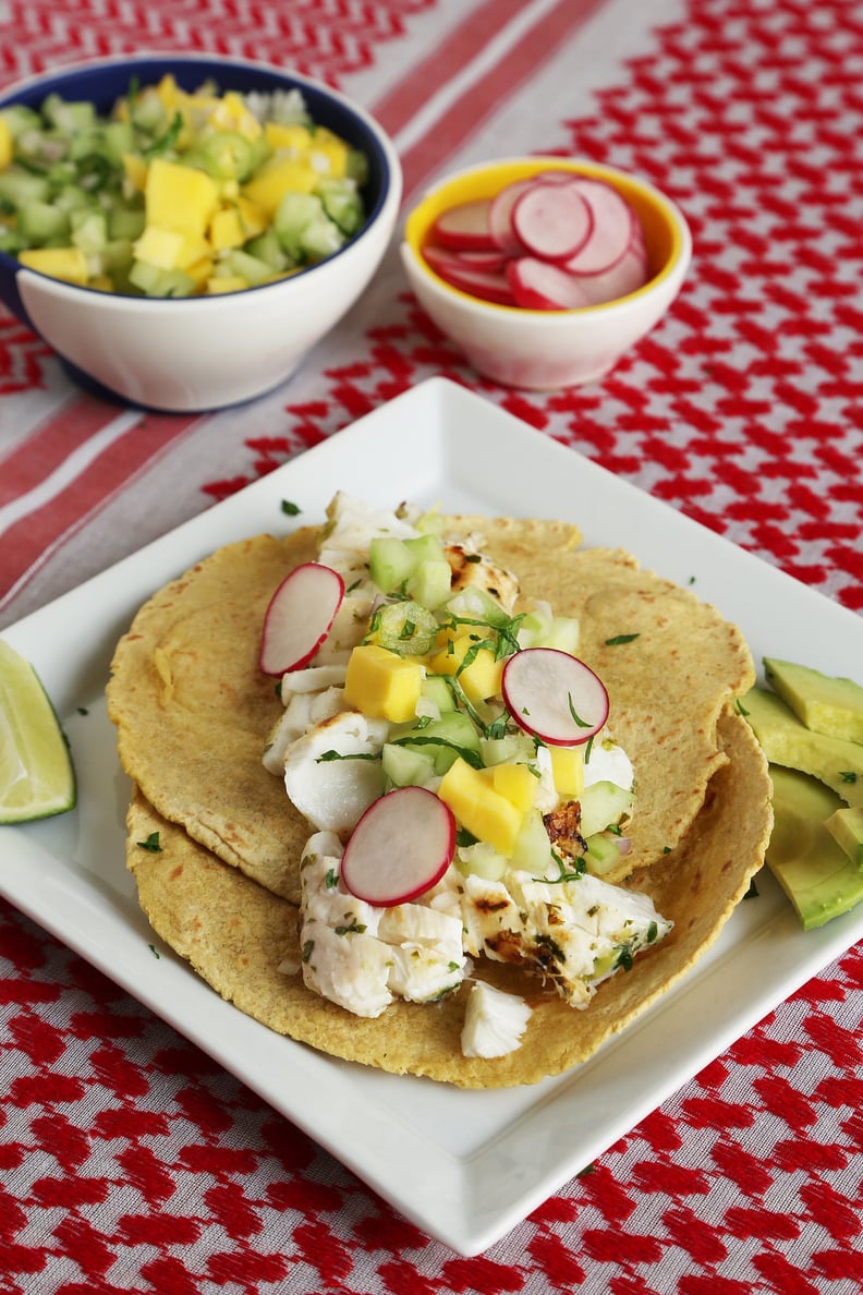 Grilled Fish Tacos With Mango-Cucumber-Mint Salsa