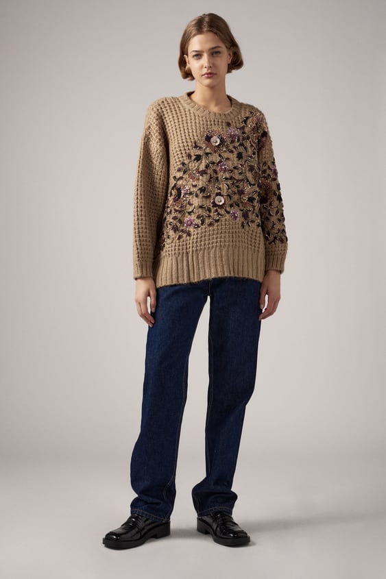 Zara Embroidered Oversize Sweater