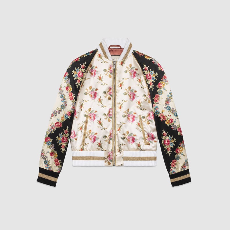 Gucci Rose Print Silk Bomber Jacket