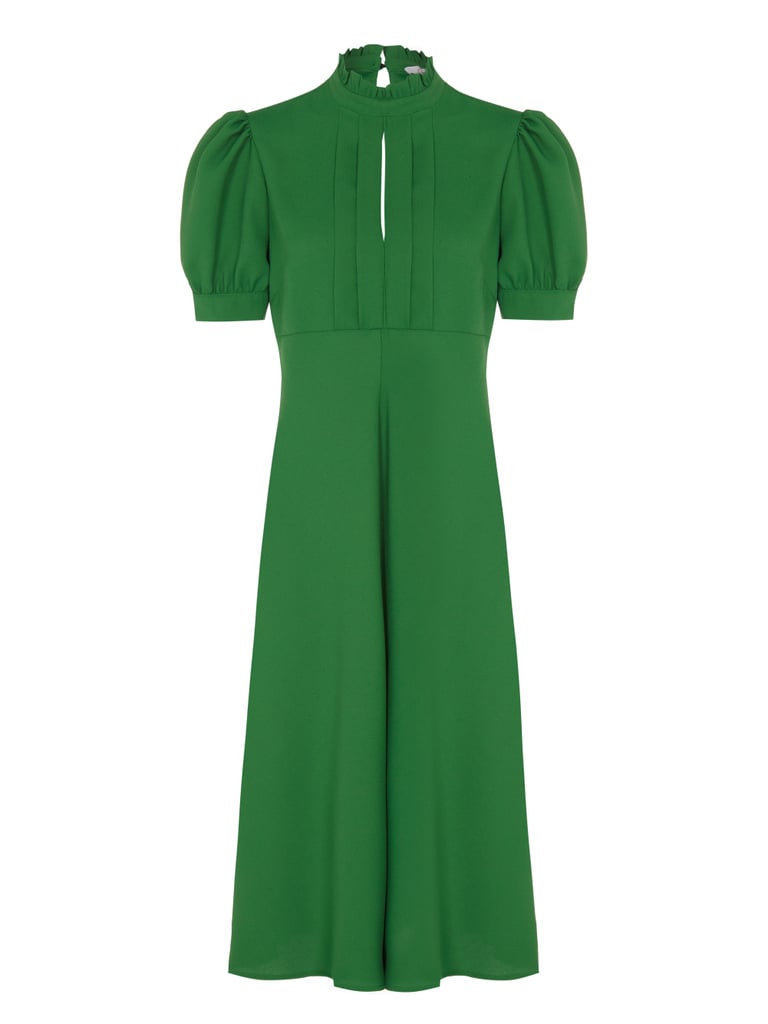 Finery London Crepe High Neck Frill Detail Midi Tea Dress