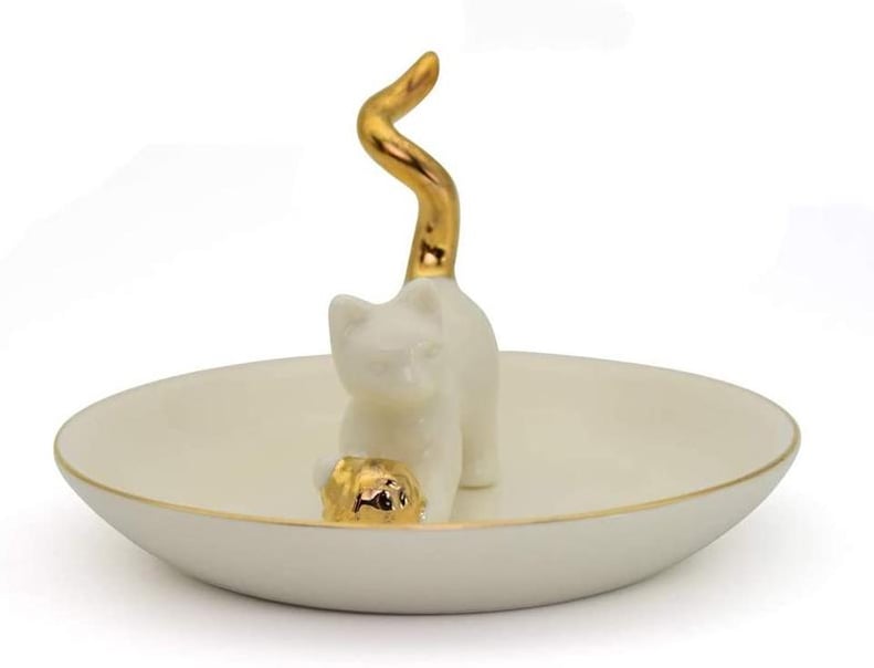 Ivory White Handmade Ceramic Cat Ring Trinket Dish