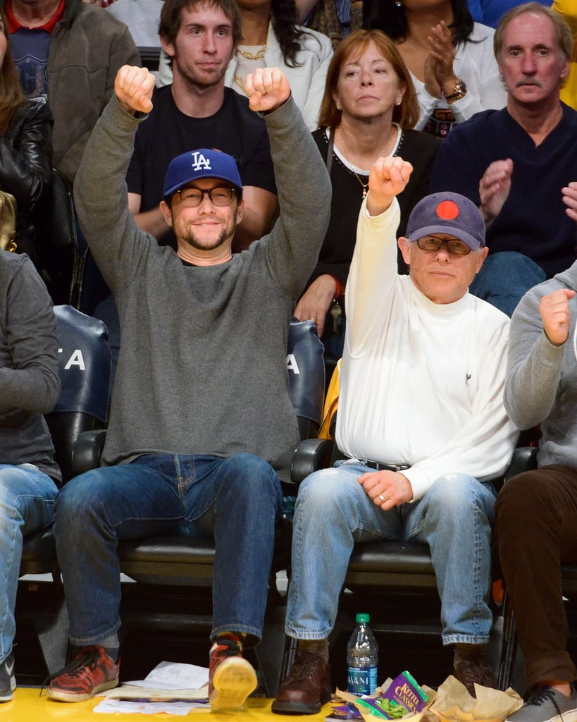 Joseph Gordon-Levitt cheered on the LA Lakers with his dad, Dennis, in January 2013.