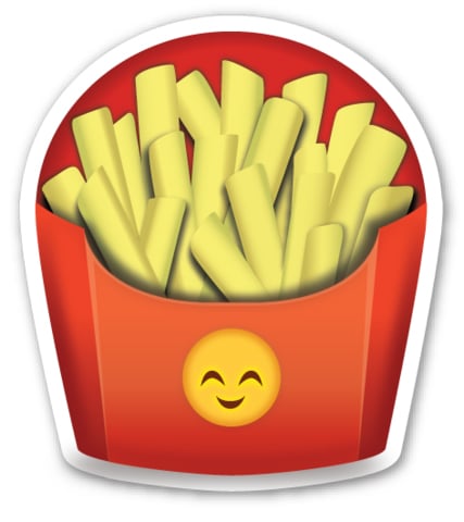 These french fries have a happy-face emoji on them.