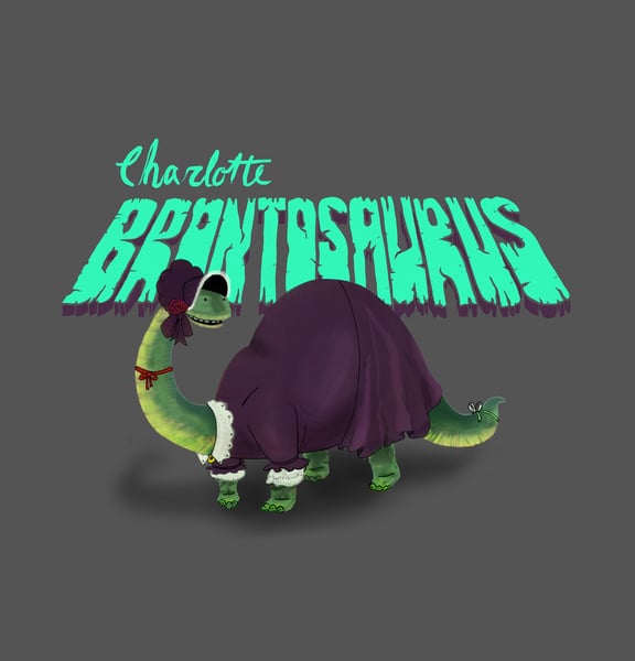Charlotte Brontosaurus 
The concept: "Hampered by an avian respiratory system, a reptilian resting metabolism, and four left feet, Charlotte Brontosaurus wasn't too fond of physical activity, and instead passed the time writing. Her indoor dino ways led to the creation of the most critically acclaimed book of the Toarcian period, Jane Eyre. Originally publishing the novel under the pseudonym Currer Belodon to avoid sauropod discrimination, Charlotte eventually revealed herself and spent the rest of her days sipping decanted swamp water among high-society megareptiles."
The Real Deal: English author Charlotte Brontë is best known for writing Jane Eyre in 1847, but did you know she first wrote it under the pen name Currer Bell?