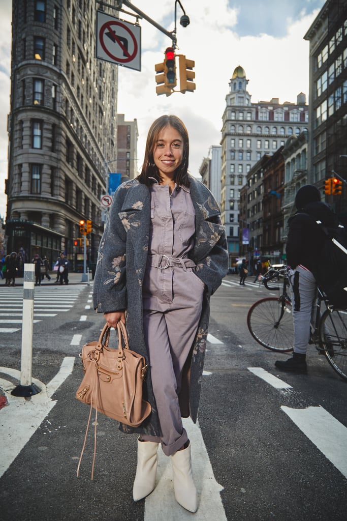 On Editor Sarah Wasilak: Rebecca Taylor coat and jumpsuit, Dolce Vita boots, and Balenciaga bag.