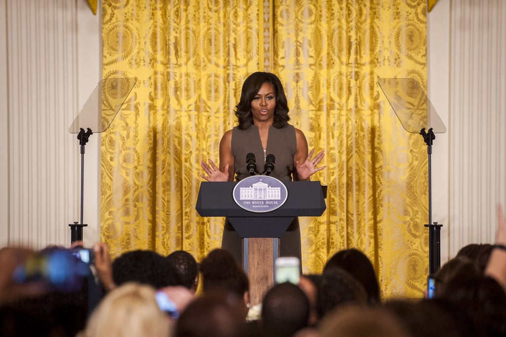 Michelle Obama in Brown Spring Dress | 2016