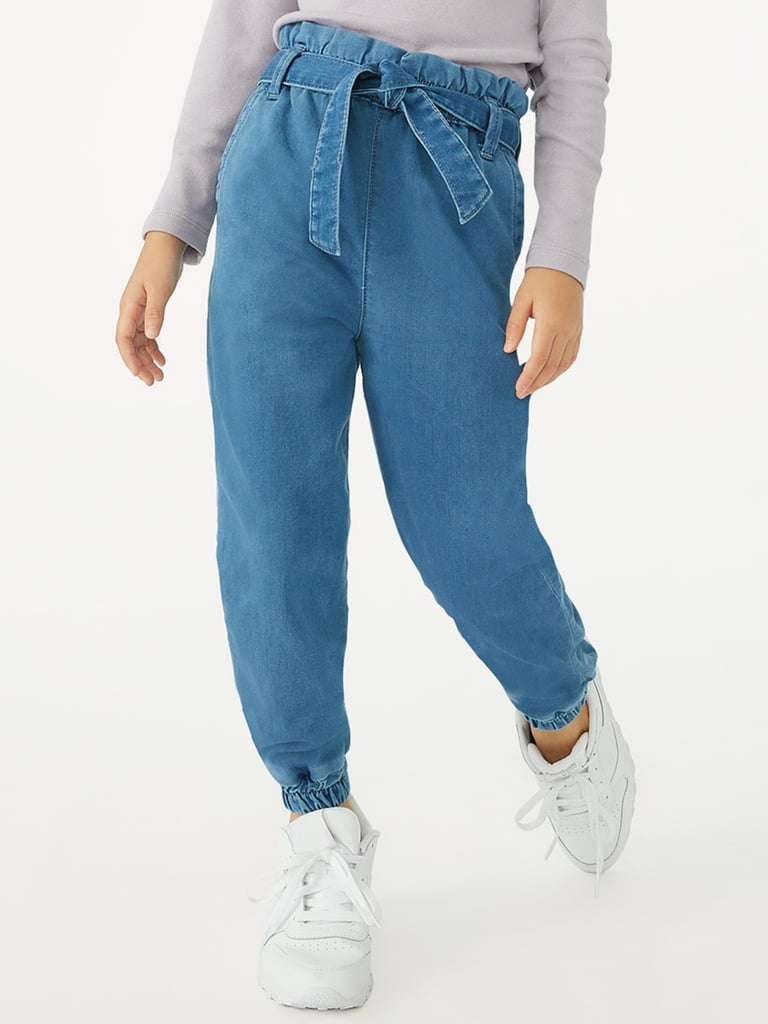 Free Assembly Girls Denim Joggers with Tie Waist, Sizes 5-18