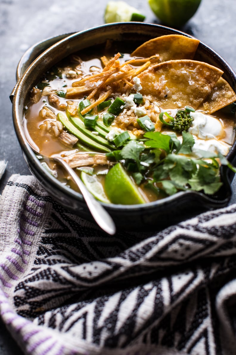 Salsa Verde Chicken and Rice Tortilla Soup