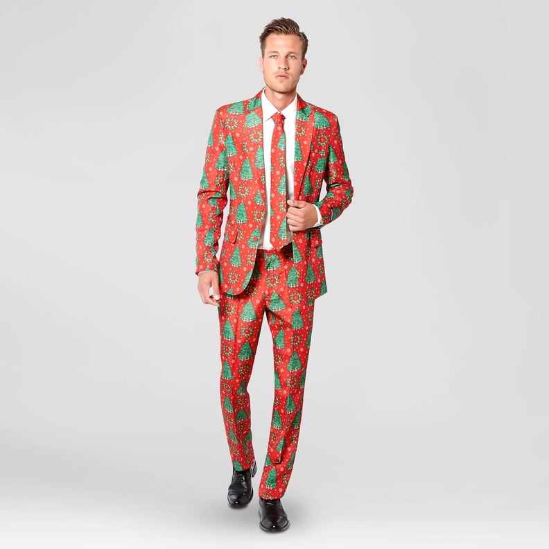 Men's Christmas Trees Suit Costume Red 