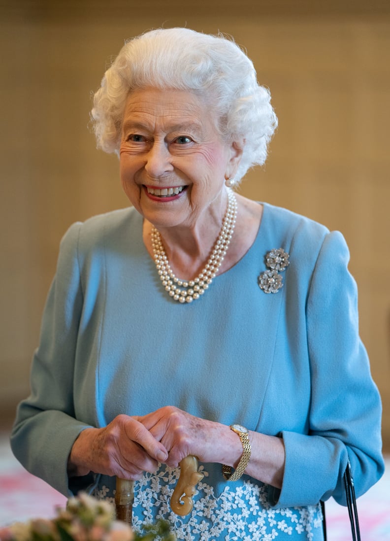 KING'S LYNN, ENGLAND - FEBRUARY 05: Queen Elizabeth celebrates the start of the Platinum Jubilee during a reception in the Ballroom of Sandringham House on February 5, 2022 in King's Lynn, England. The Queen came to the throne 70 years ago this Sunday whe