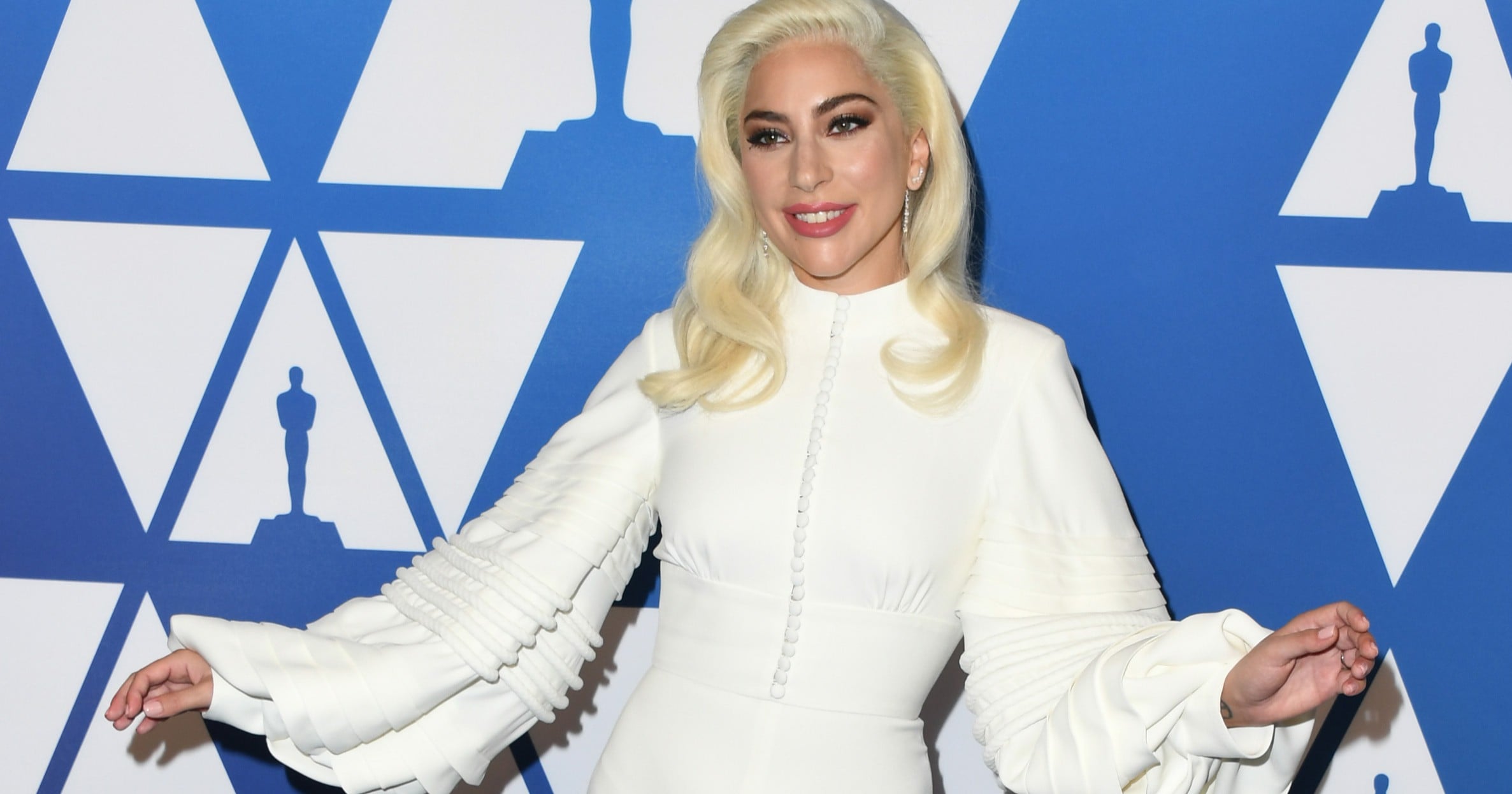 lady gaga white dress 2019 Lady Gaga White Dress at Oscar Nominees Luncheon 2019