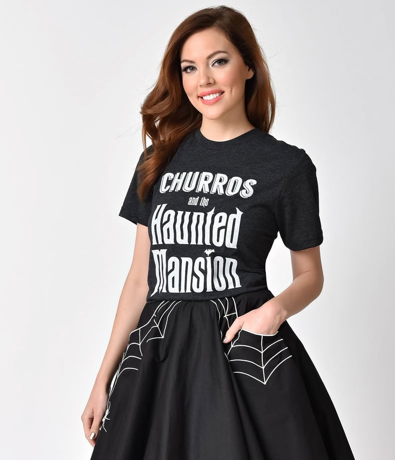 Happiest Tees on Earth Dark Grey Churros and the Haunted Mansion Unisex Tee