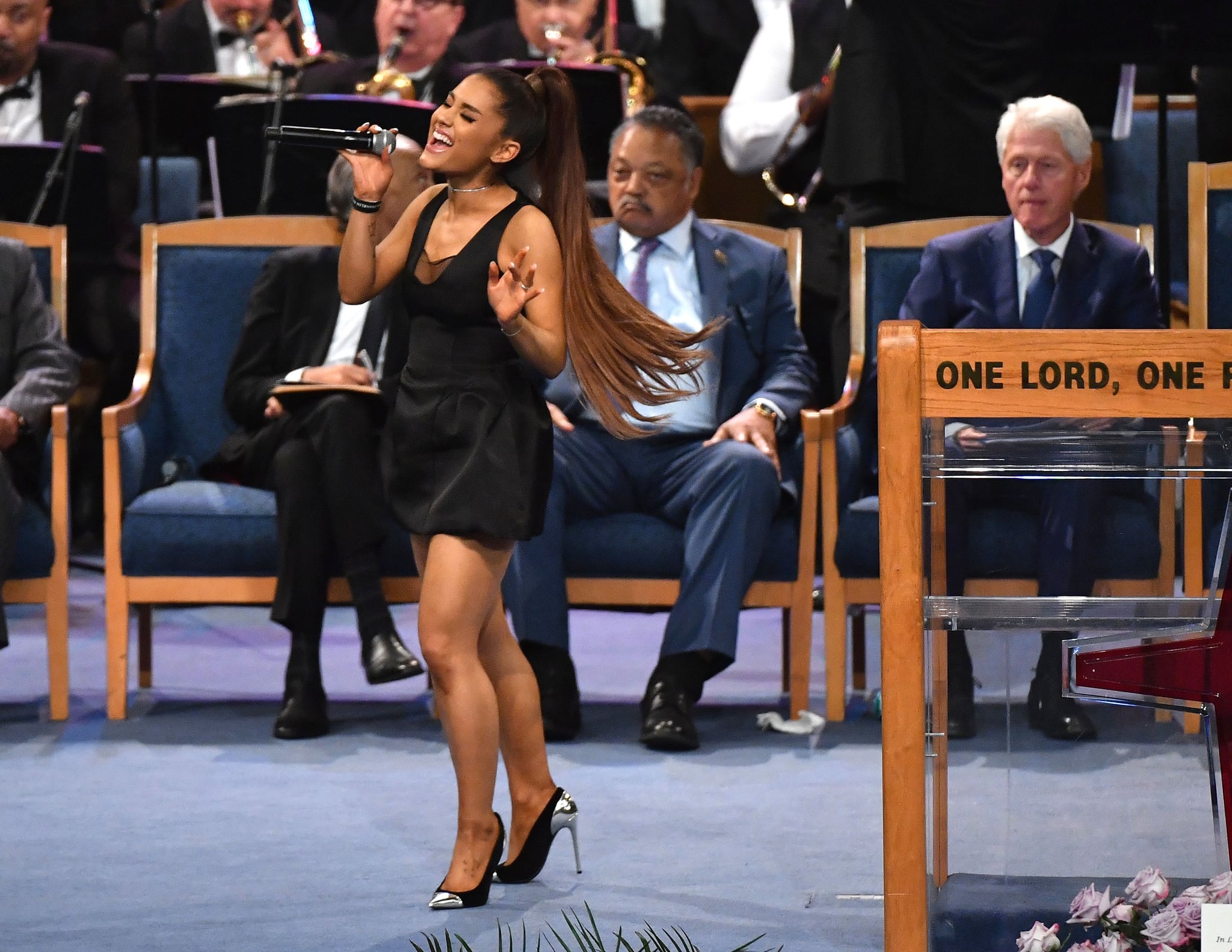 Reacts To Ariana Grande's Mini Dress At Aretha Franklin's