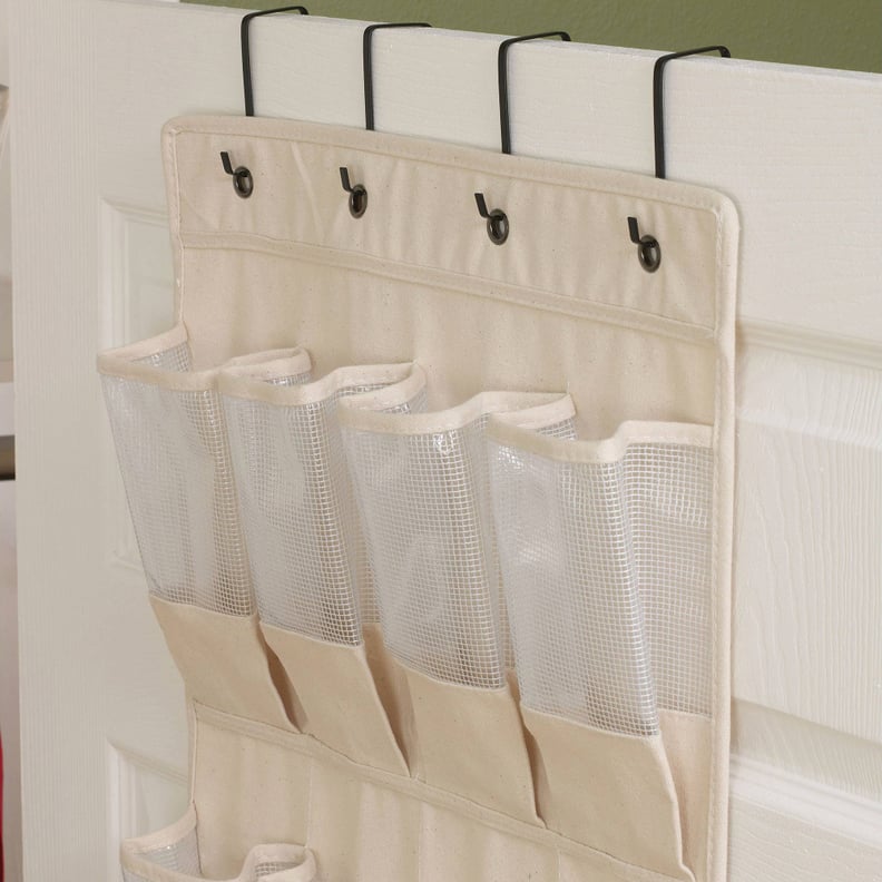 Hang a shoe organizer on the back of a seat.