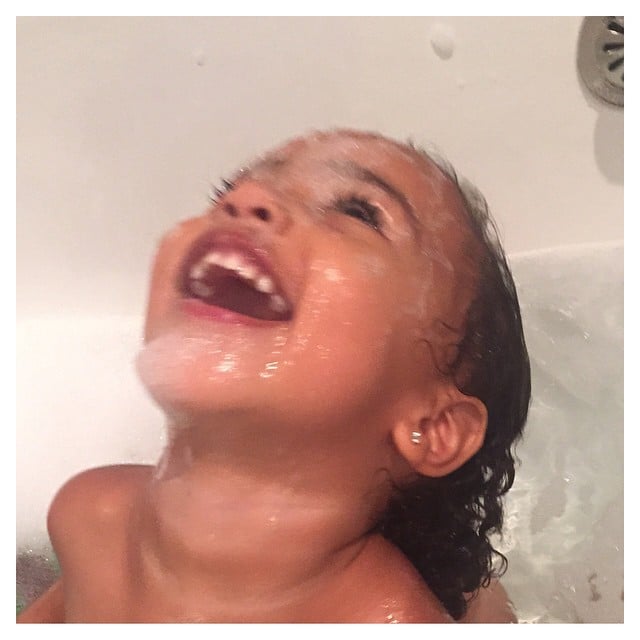 Kim shared an adorable snap of North laughing during bath time.