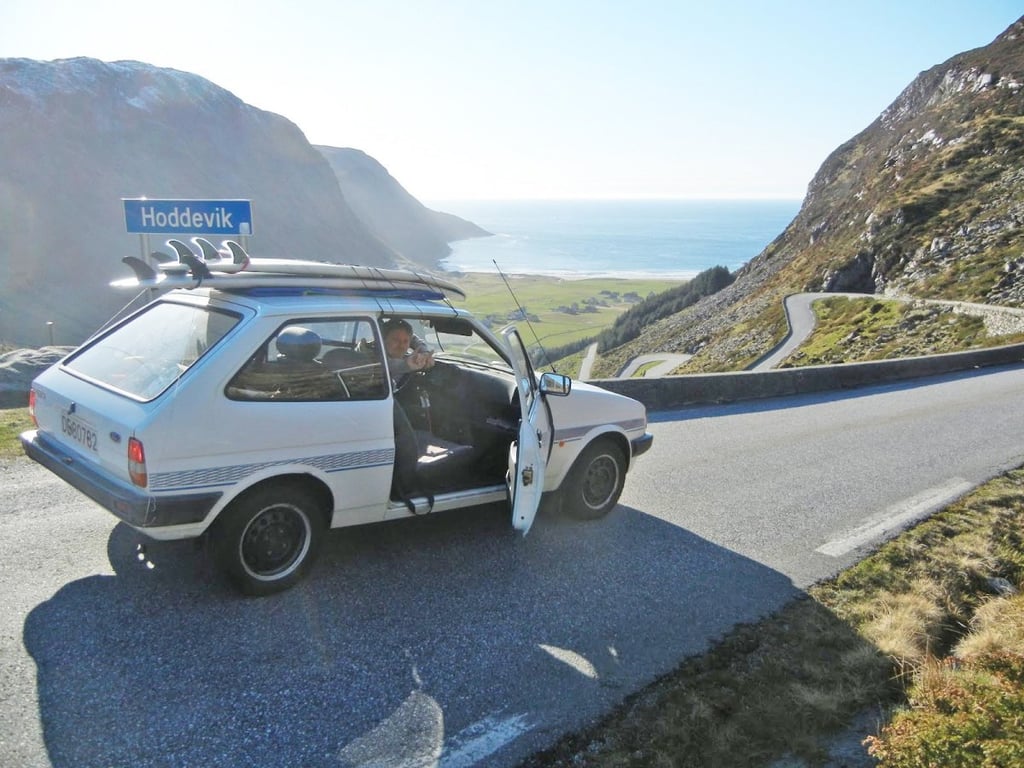 In the words of Garfors, "Who needs a flashy car when you can travel?" This was taken on the way to one of Norway's best surfing spots.
