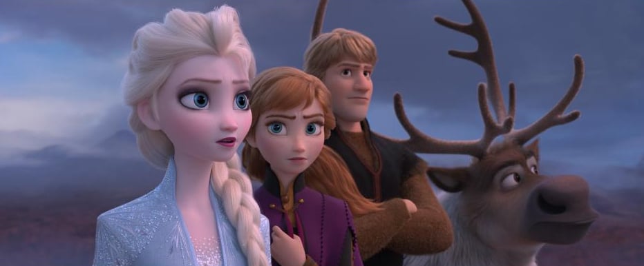 We meet a group of adorable little trolls. They tell Elsa and Anna to get the heck out of dodge because of dark magic that's brewing around the city walls. Apparently, there's unresolved beef with a nearby town. Wonder whose fault that is?!
All hell breaks loose in the city of Arendelle. Earth, wind, and fire are coming together to wreak havoc on the city. Poor Sven is blown out of his little reindeer bedroom and the townspeople are forced to leave, up a hill in the cold, nonetheless. Trusting her intuition, Elsa makes the rest of the gang follow suit, and they embark on their journey to this other enchanted land.
They ride off in a wagon that's pulled by Sven, who always seems to get the crummy jobs. Olaf is chatting it up the entire time, offering facts and other bits of useless information. (Anyone who has been in the car with young children will feel this scene on a deeply personal level.) During their travels, Kristoff takes a moment to speak to Anna privately about their relationship. Naturally, it doesn't go as planned. He makes a remark about how crazy being in love is, and she swiftly replies, "So you think I'm crazy?!" because, of course. He tries to backtrack, but the moment is utterly lost. And yeah, I mean, who hasn't been there?
