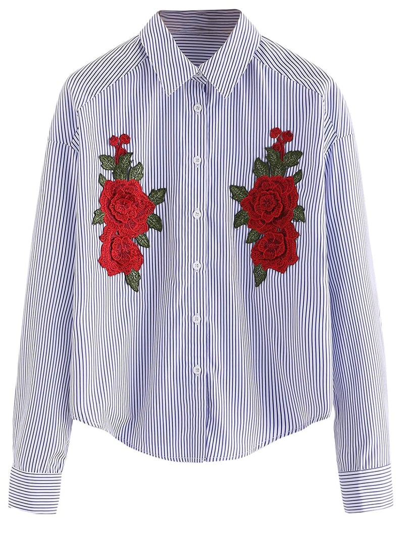 Romwe Embroidered Floral Blouse