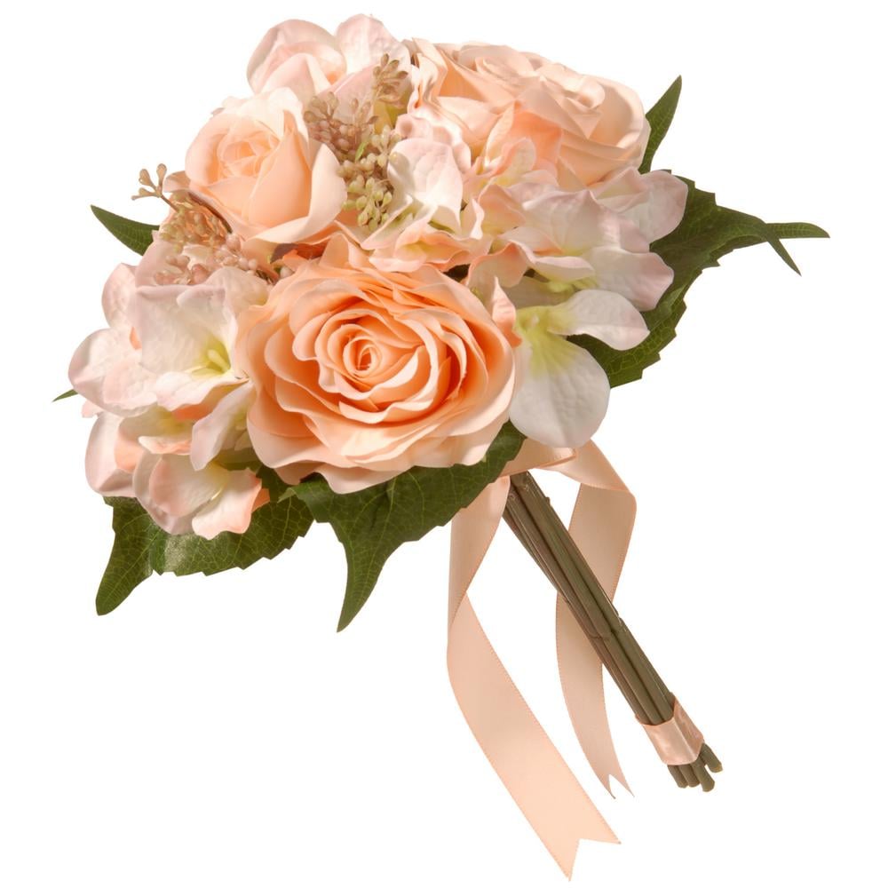 National Tree Company  Mixed Peach Rose and Hydrangea Bouquet