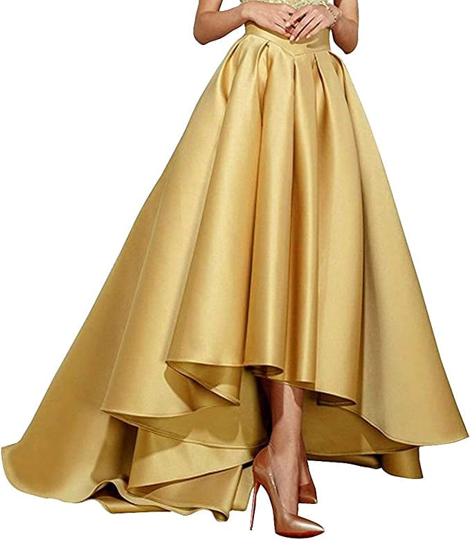 Homdor High Low Pleated Satin Skirt