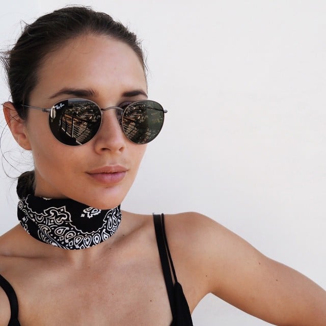 white bandana around neck