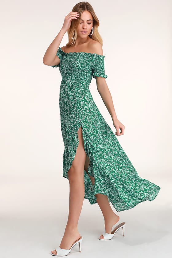 Lulu's Fleur-tation Green Floral Print Midi Dress