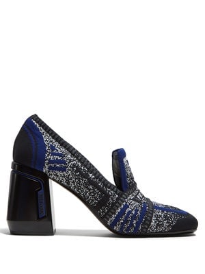 Prada Block-Heel Logo-Jacquard Loafers