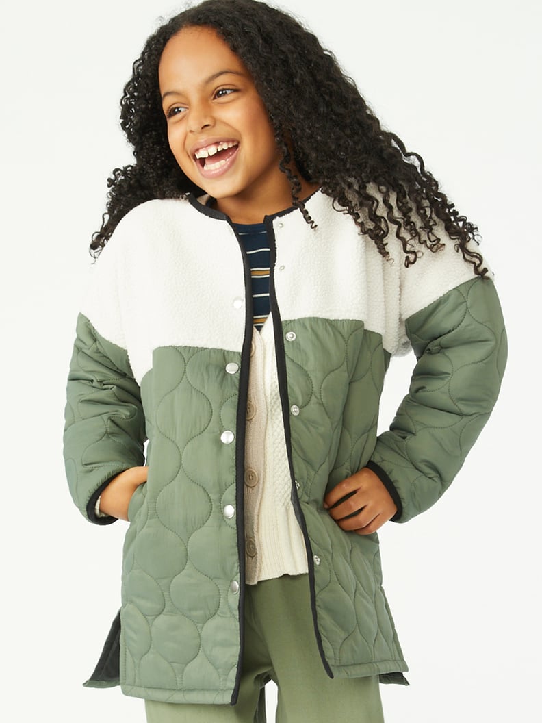 Free Assembly Girls Faux Sherpa Parka Jacket, Sizes 4-18