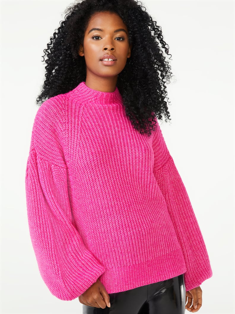 Scoop Women's Cozy Mock Neck Sweater With Balloon Sleeves