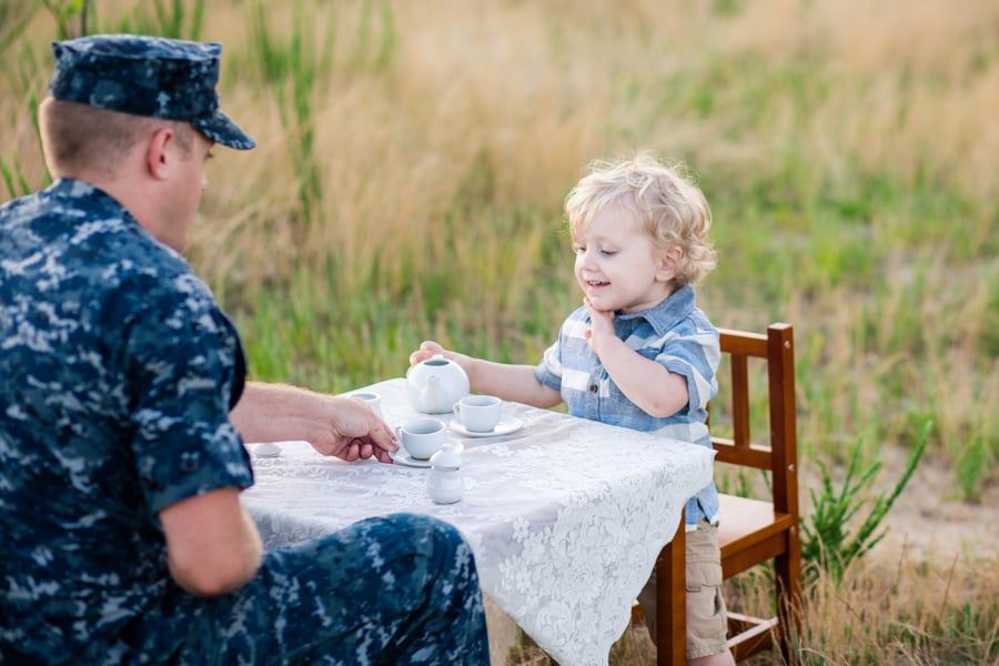 Military Dad's Tea Party With His Son