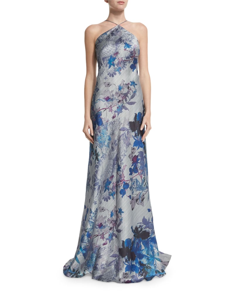 Theia Sleeveless Floral Print Gown
