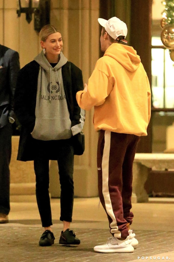 Hailey Baldwin and Justin Bieber Wearing Sweatshirts