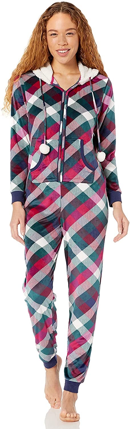 Mae Women's Microfleece Hooded Onesie Pajamas With Poms