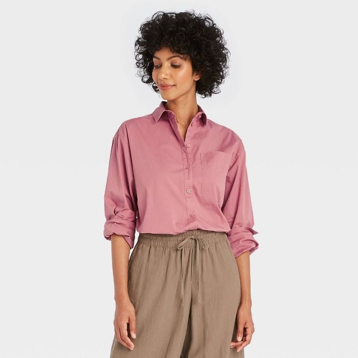 Timeless Top: A New Day Long Sleeve Button-Down Boyfriend Shirt