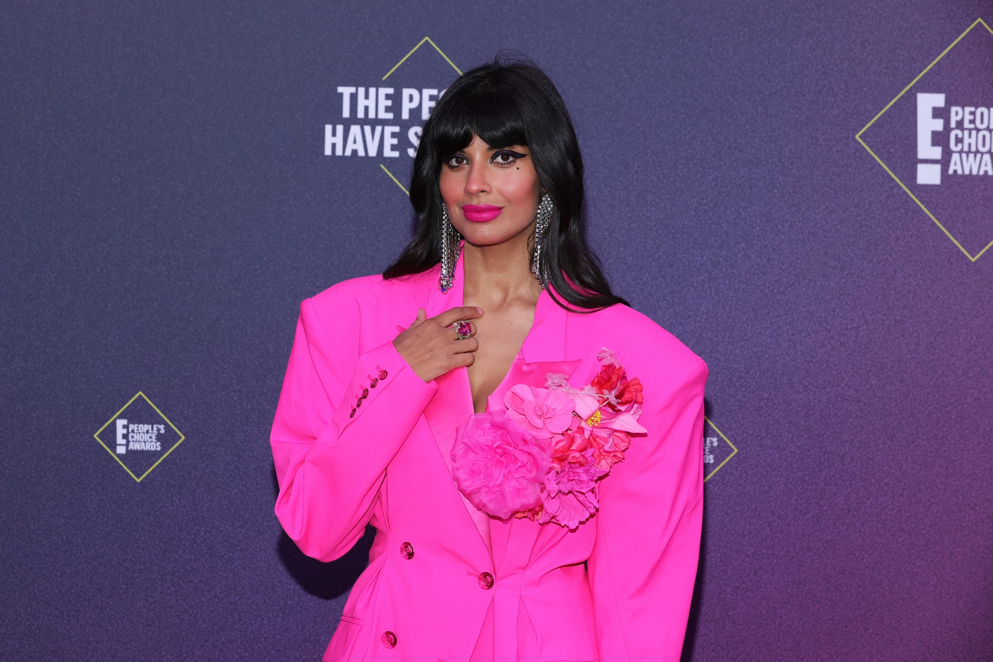 SANTA MONICA, CALIFORNIA - NOVEMBER 15: 2020 E! PEOPLE'S CHOICE AWARDS -- In this image released on November 15, Jameela Jamil arrives at the 2020 E! People's Choice Awards held at the Barker Hangar in Santa Monica, California and on broadcast on Sunday, November 15, 2020. (Photo by Rich Polk/E! Entertainment/NBCU Photo Bank via Getty Images)