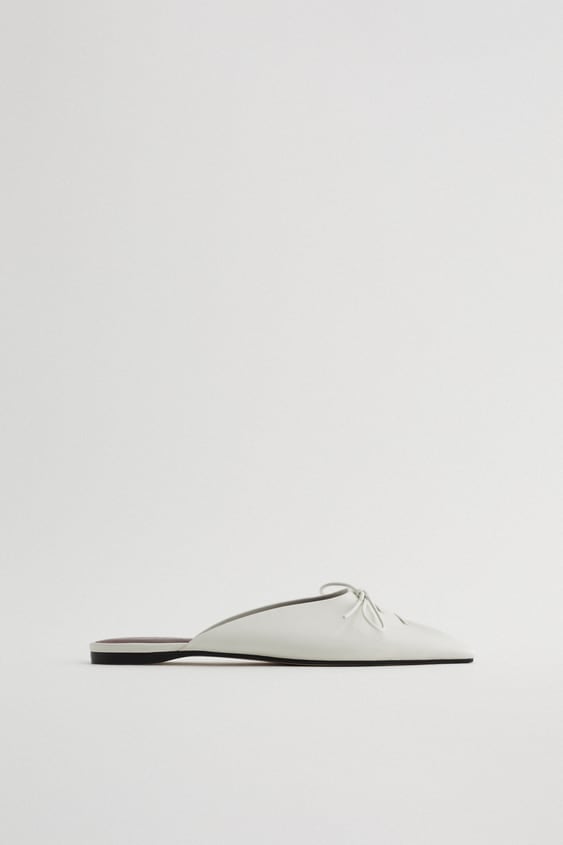 Zara Flat Leather Mules With Bow Details