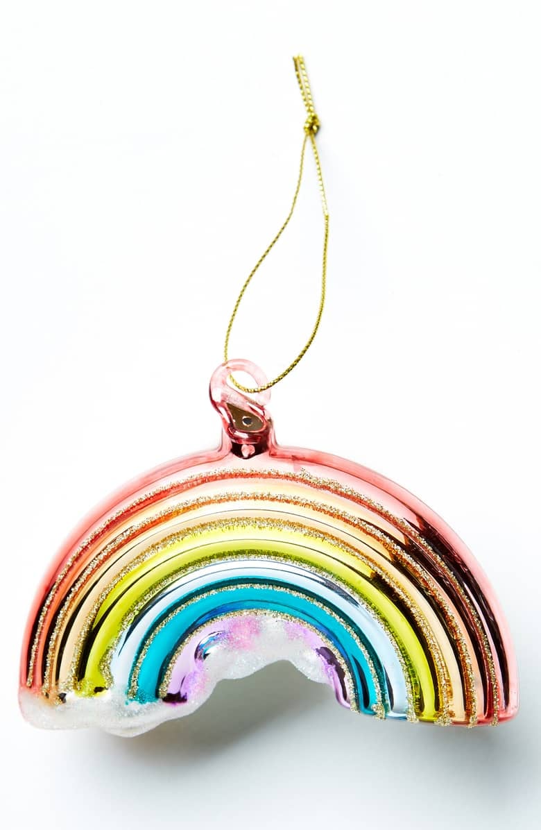 Anthropologie Glittery Rainbow Glass Ornament