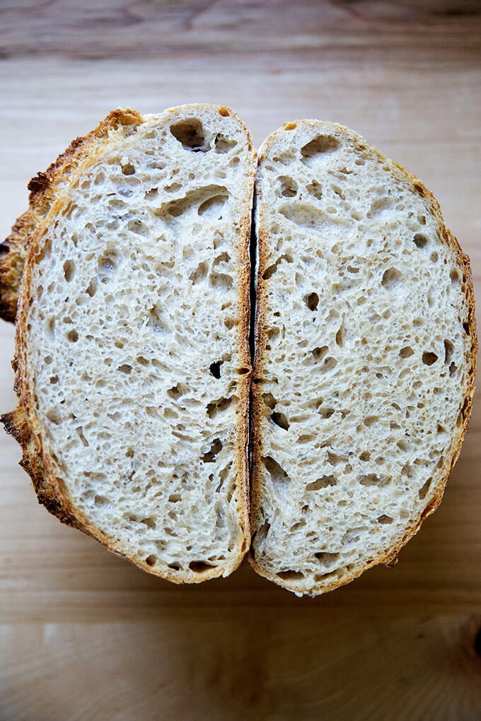 No-Knead Easy, Whole Wheat(ish) Sourdough Bread