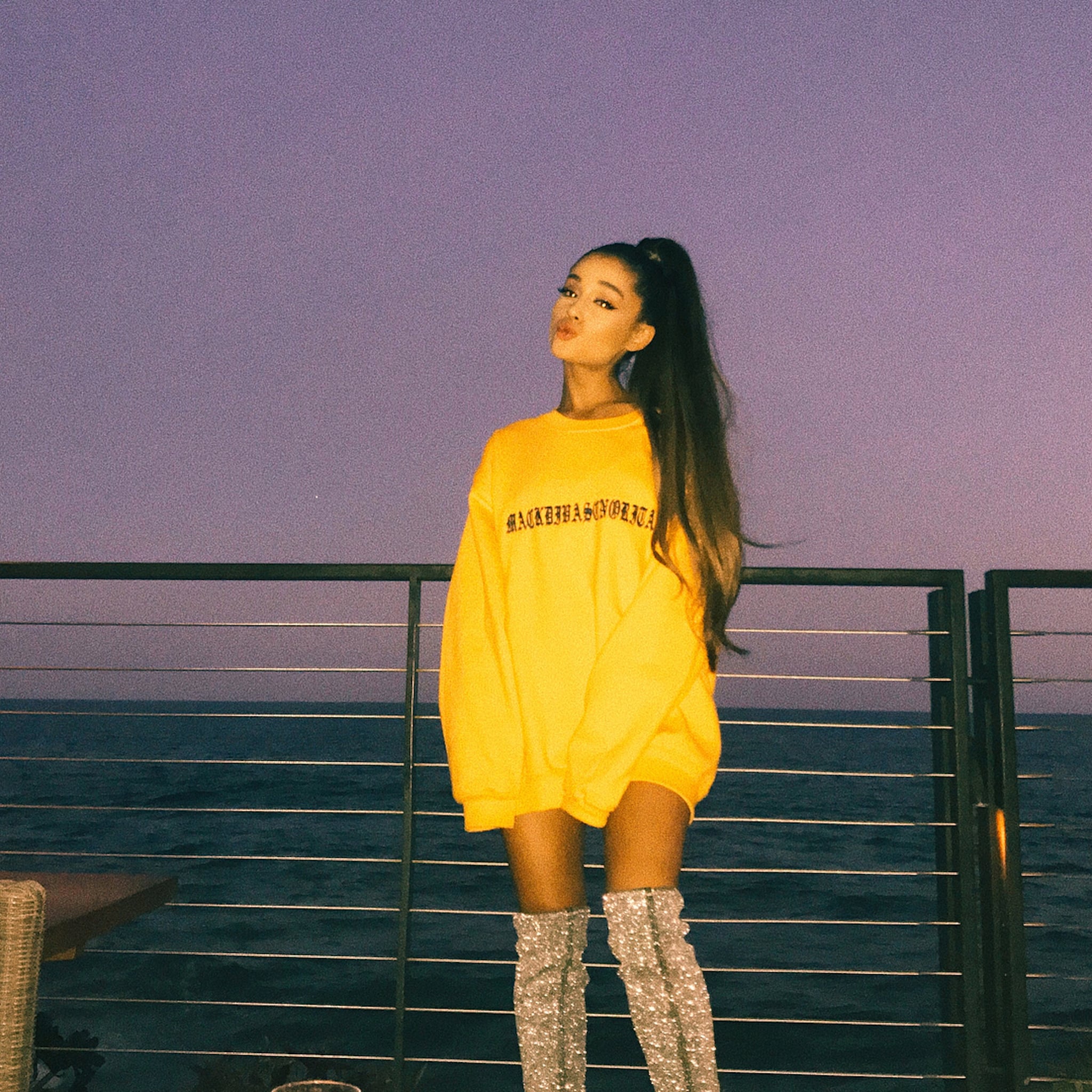 ariana grande sweater dress and boots