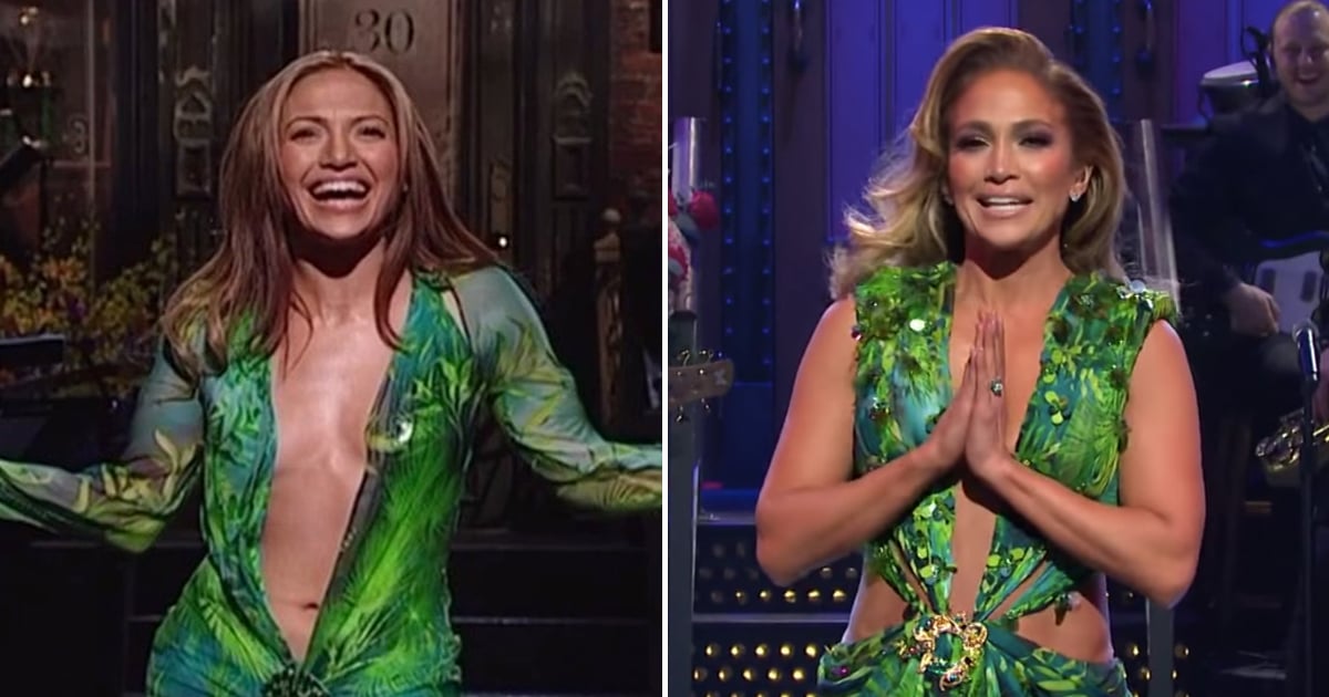 Doe mee Diagnostiseren Socialisme Jennifer Lopez Wore Her Green Versace Dress in SNL Monologue | POPSUGAR  Fashion
